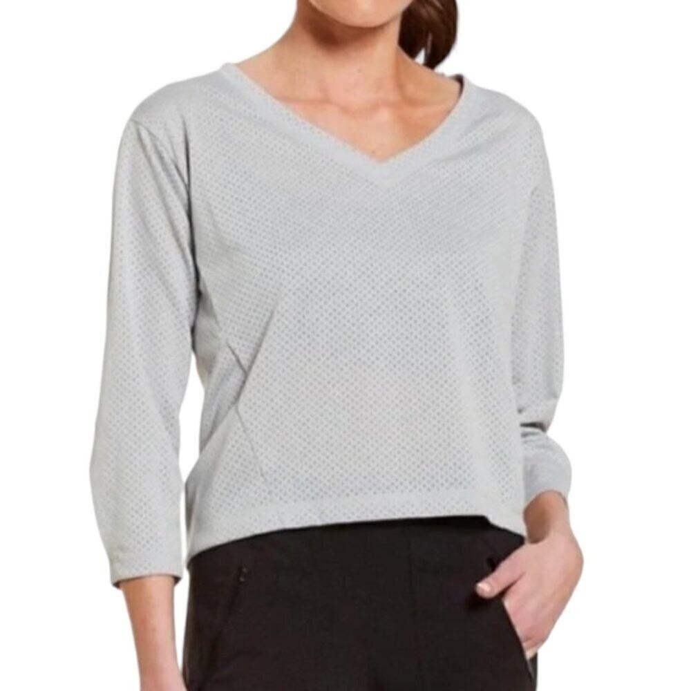 The North Face Gray 3/4 Sleeve Mesh Boxy Oversized V-Neck Tee Size Small
